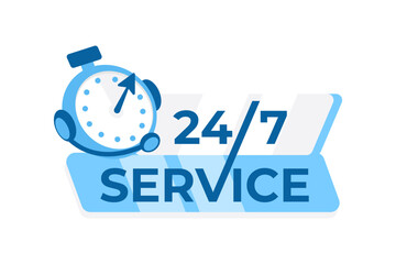24 7 service concept with a clock and stylized text, ideal for businesses offering round-the-clock services and customer support