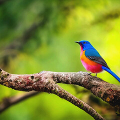 Obraz premium colorful bird sits on a branch in the forest