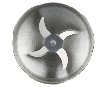 Blades of the hand immersion blender nozzle are isolated on a transparent background. Close-up.