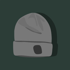 Vector isolated illustration of a winter sports cap.Gray hat on a green background.