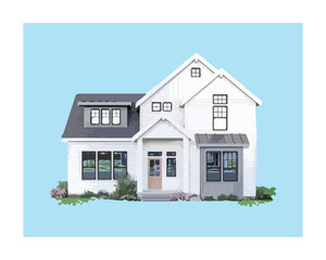House illustration on blue background