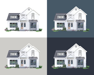 Illustration of houses on different colored backgrounds