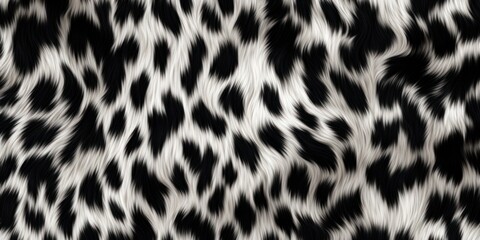 Realistic black and white long pile animal print rug or fur coat fashion background texture
