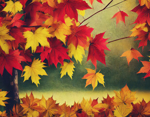 Naklejka na ściany i meble autumn fall leaves background cinematic; red and yellow maple tree