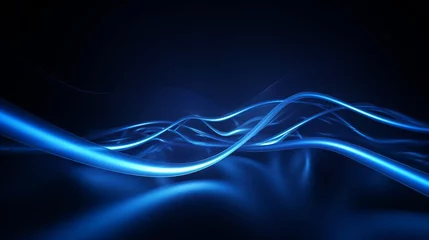 Aluminium Prints Fractal waves Vibrant blue neon waves on dark minimal background – abstract futuristic wallpaper with led illumination