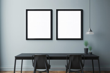 Modern Office Interior with Blank Frames for Art Display