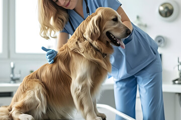 Tierärztliche Fürsorge: Eine Ärztin führt einen Gesundheitscheck bei einem Hund und einer Katze durch, sorgt für das Wohlbefinden der Haustiere mit tierärztlicher Expertise