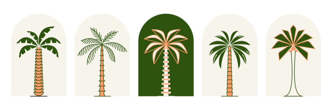 Palm tree thin line icon abstract design summer logo template modern minimal linear emblem for vacations rentals and travel services. Vector illustration