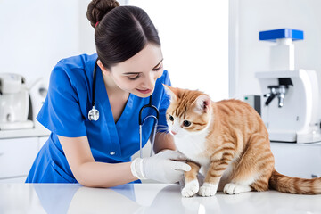 Tier&auml;rztliche F&uuml;rsorge: Eine &Auml;rztin f&uuml;hrt einen Gesundheitscheck bei einem Hund und einer Katze durch, sorgt f&uuml;r das Wohlbefinden der Haustiere mit tier&auml;rztlicher Expertise