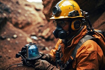 A Visionary Exploration of Mine Awareness and Safety, A Person with Safety Kit and Cutting-Edge Mine Searching Machine