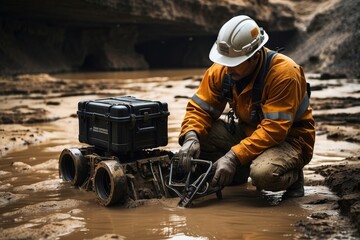 A Visionary Exploration of Mine Awareness and Safety, A Person with Safety Kit and Cutting-Edge Mine Searching Machine