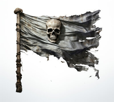 Skull on Flag Flying in the Wind, Symbolic Image of Danger and Rebellion