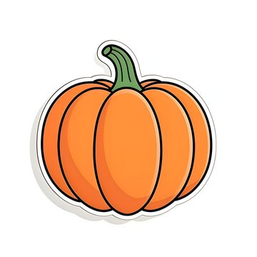 Pumpkin sticker. Pumpkin as a dish of thanksgiving for the harvest, picture on a white isolated background. Atmosphere of joy and celebration.