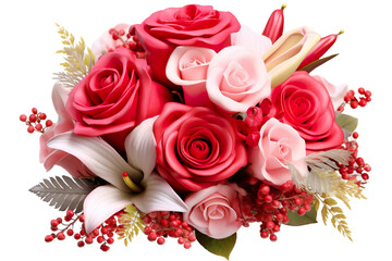 Beautiful bouquet of flowers for Valentine's Day on white background PNG