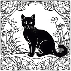 black and white cat with flowers