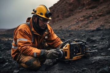 A Visionary Exploration of Mine Awareness and Safety, A Person with Safety Kit and Cutting-Edge Mine Searching Machine