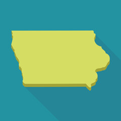 Yellow 3D map of Iowa in flat design style isolated on blue background with shadow