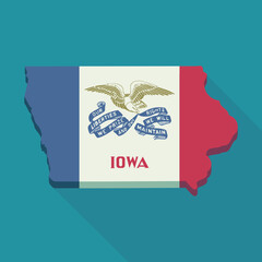 3D map of Iowa in iowa state flag colors in flat design style