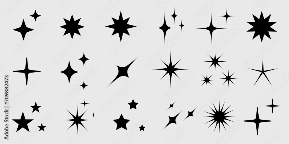 Wall mural sparkle icons set. twinkle stars collection. shine star icons. effect shine, glitter, twinkling and 