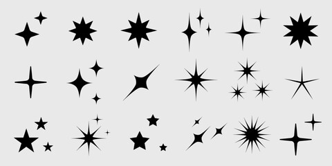 Sparkle Icons set. Twinkle stars collection. Shine star icons. Effect shine, glitter, twinkling and clean. Star sparkle icon. Vector illustration. - obrazy, fototapety, plakaty