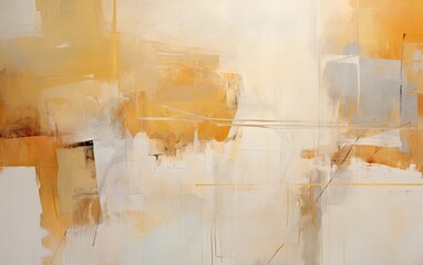 Abstract oil painting with paints in beige, gray and gold colors