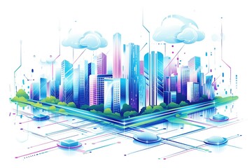 Smart city concept, illustration vector of City scape community internet networking and communication with Cloud technology