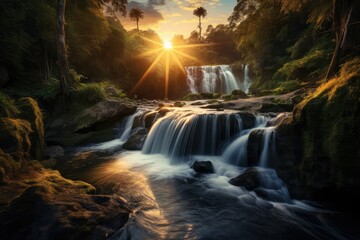 Drone photography of an autumn landscape with waterfalls and forests