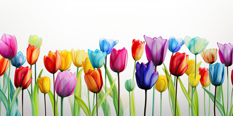 Vibrant Tulip Painting on White Background