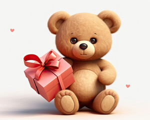 Brown Teddy Bear Holding Pink Gift Box