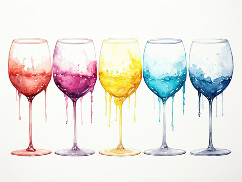 Row of Wine Glasses in Various Colors