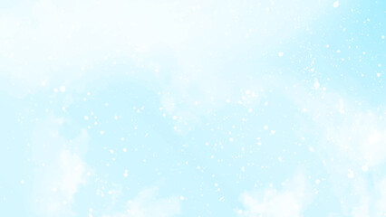 Abstract blue winter watercolor background. Sky pattern with snow. Light blue watercolour paper texture background. Vector water color design illustration