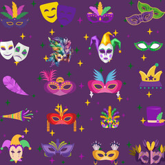 Masquerade Masks Mardi Gras Seamless Pattern Design