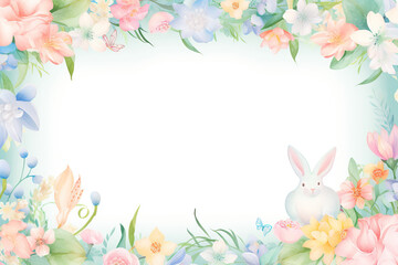 Naklejka na ściany i meble a frame incorporating elements of an Easter egg hunt, showcasing decorated eggs hidden among flowers, along with cute bunnies, nests, pastel-colored