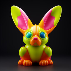 Rabbit art toy, especially for Easter, made of resin in vibrant colors such as green, orange and pink. Design illustration 3D concept.