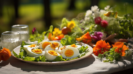 easter lunch appetizer with egg and salad