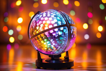 Fototapeta na wymiar Shiny disco ball on a bokeh background. Generated by artificial intelligence