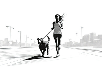 Woman Running With Dog on Leash - Exercise Partner for a Healthy Lifestyle