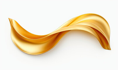 Golden Wave on White Background - Shimmering Reflection of Light and Energy