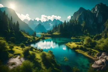 Zelfklevend Fotobehang lake in the mountains © aimenyounas
