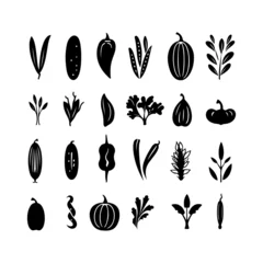 Fotobehang Vegetables black silhouette icons. many kinds of black vegetable art and vector illustration  © Mst