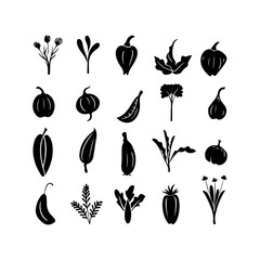 Vegetables black silhouette icons. many kinds of black vegetable art and vector illustration
