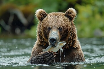 Obraz premium Brown Bear Eating Fish