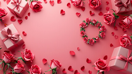 Valentines Day Rose Background with pink surface