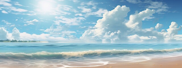 Fototapeta na wymiar sandy beach with sea and sky background. Beautiful Beach on a Sunny Day