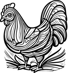 cartoon chicken farm vector fir coloring page. Black and white outline cartoon a