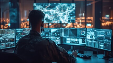 Military watchdogs are working on a city monitoring operation at the Central Office for Cyber Control.