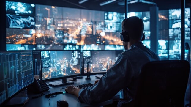 Military watchdogs are working on a city monitoring operation at the Central Office for Cyber Control.