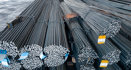 exture of steel deformed or bars background Deformed steel bars for reinforced concrete, metal...