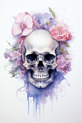 Skull With Flowers on Head, A Unique and Intriguing Image of Life and Death