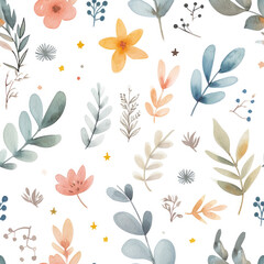 Watercolour floral pattern, soft airy colours, spring time pattern